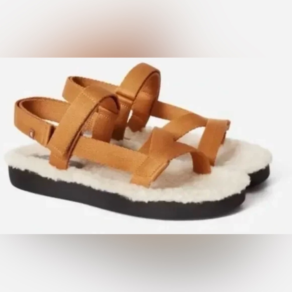 Everlane Summer Tan Teddy Sport Faux Sherpa Adjustable Strap Sandals Size 5 NWT